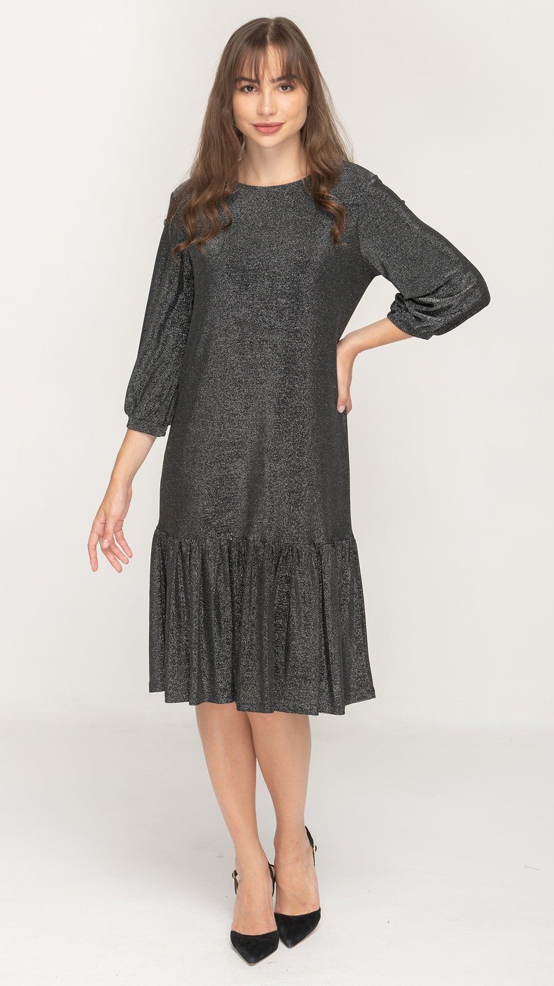 Tier Hem Dress - Silver Lurex