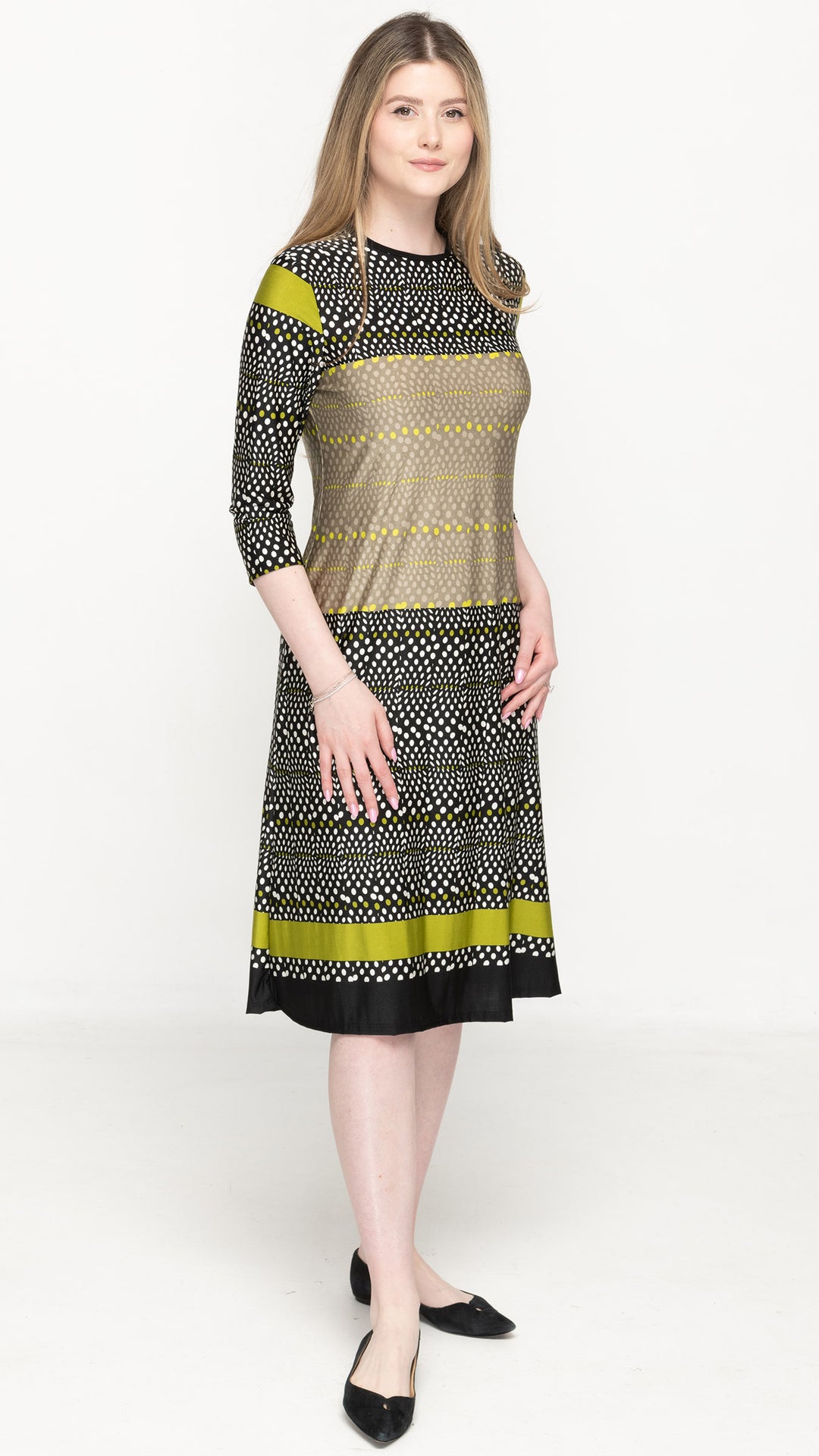 A-Line Jersey Dress Green Polka Dot