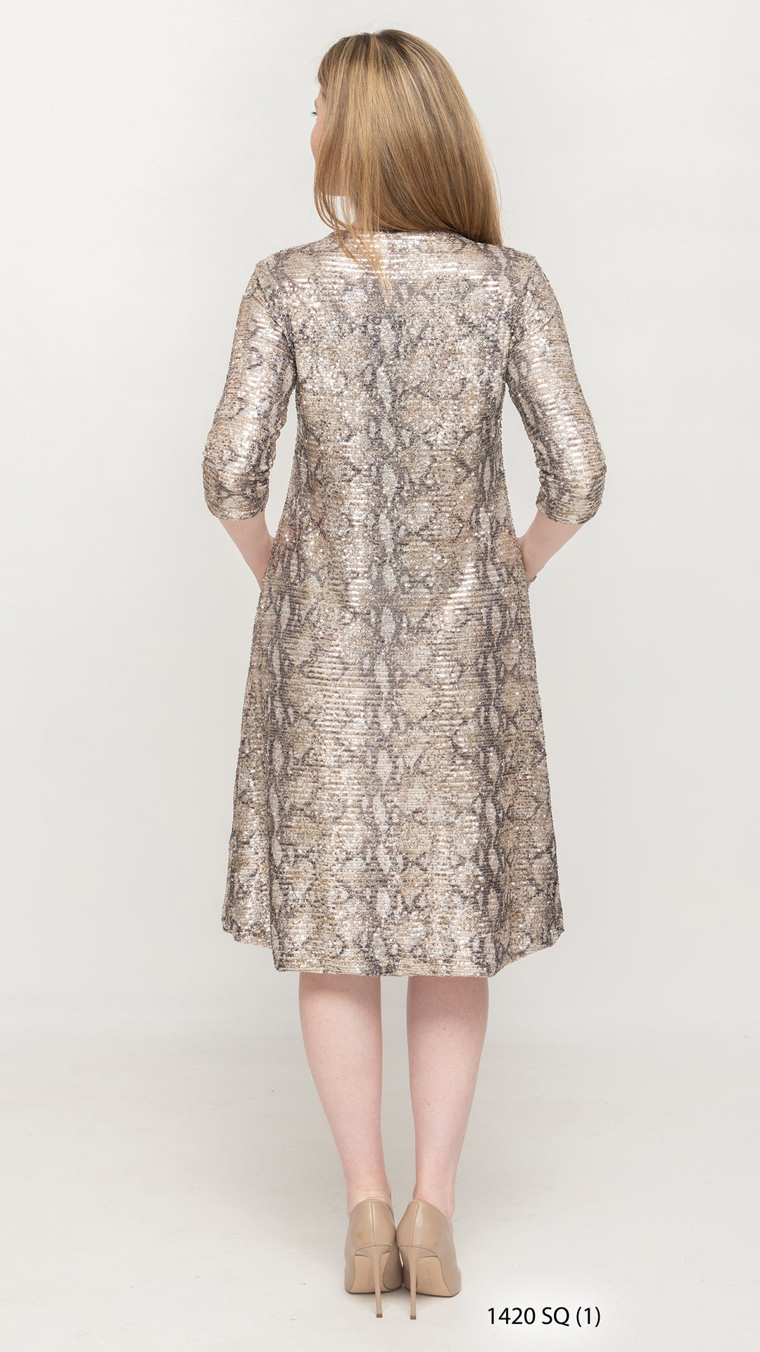 A-Line Dress - Beige Sequin