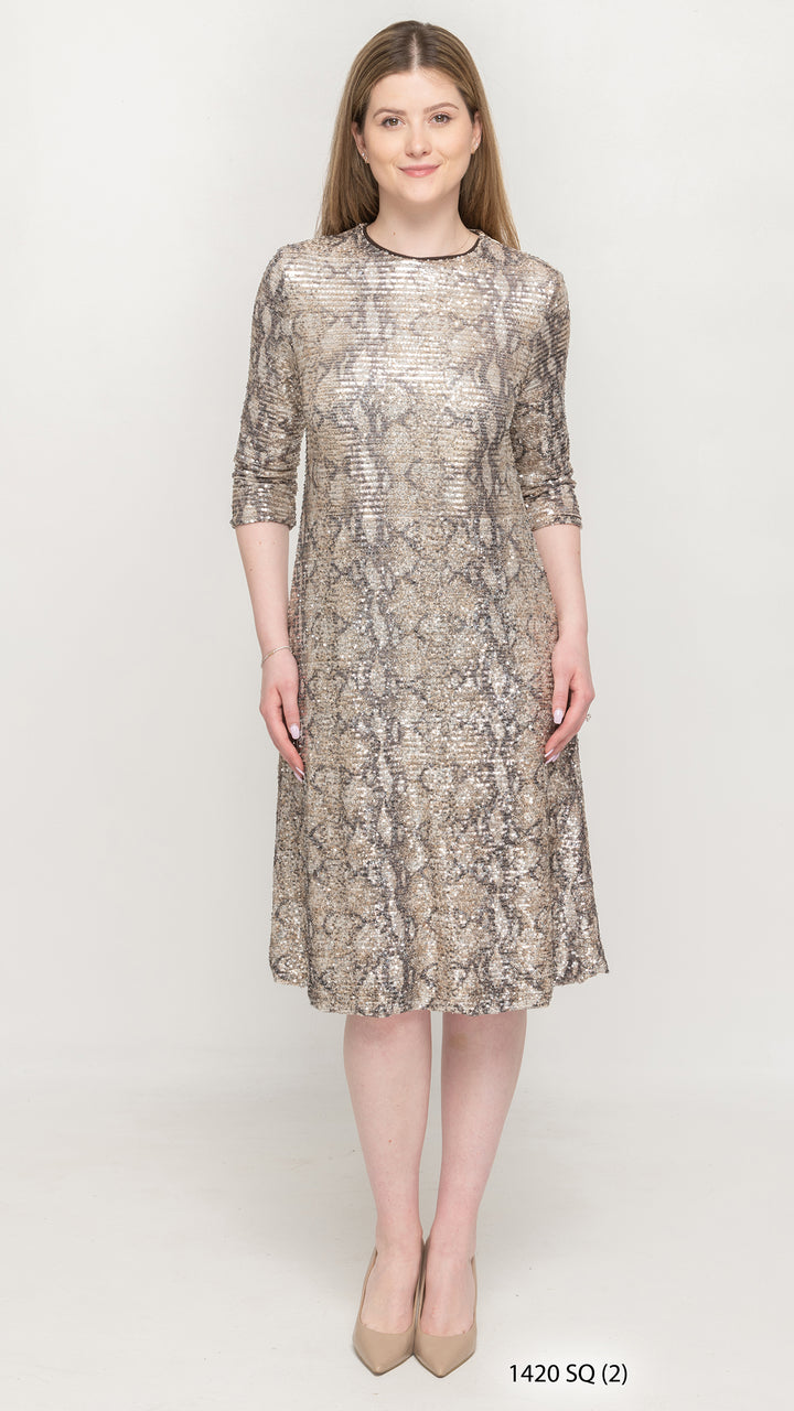 A-Line Dress - Beige Sequin