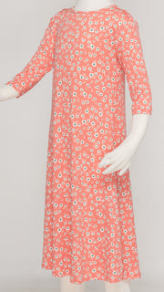 Girls Tunic Dress - Rib Coral Ditsy Floral