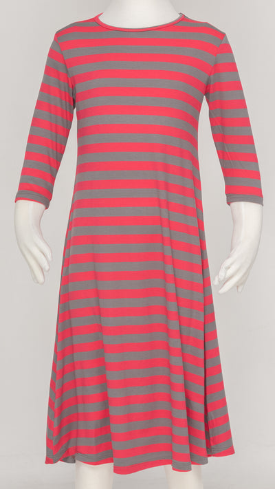 Girls Tunic Dress - Coral/Grey Stripes