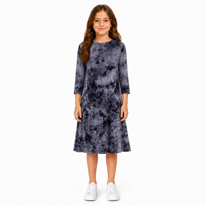 Girls Tunic Dress - Black Tie Dye