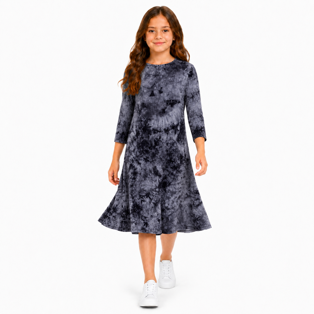 Girls Tunic Dress - Black Tie Dye