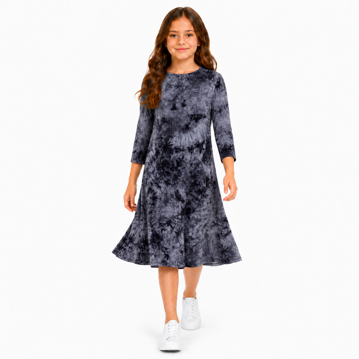 Girls Tunic Dress - Black Tie Dye