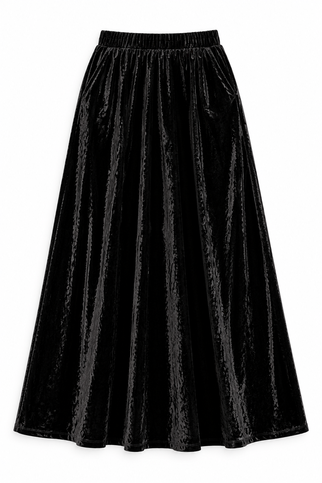 KMW Style 1602 Black Velour Circle Skirt Maxi - Flatlay
