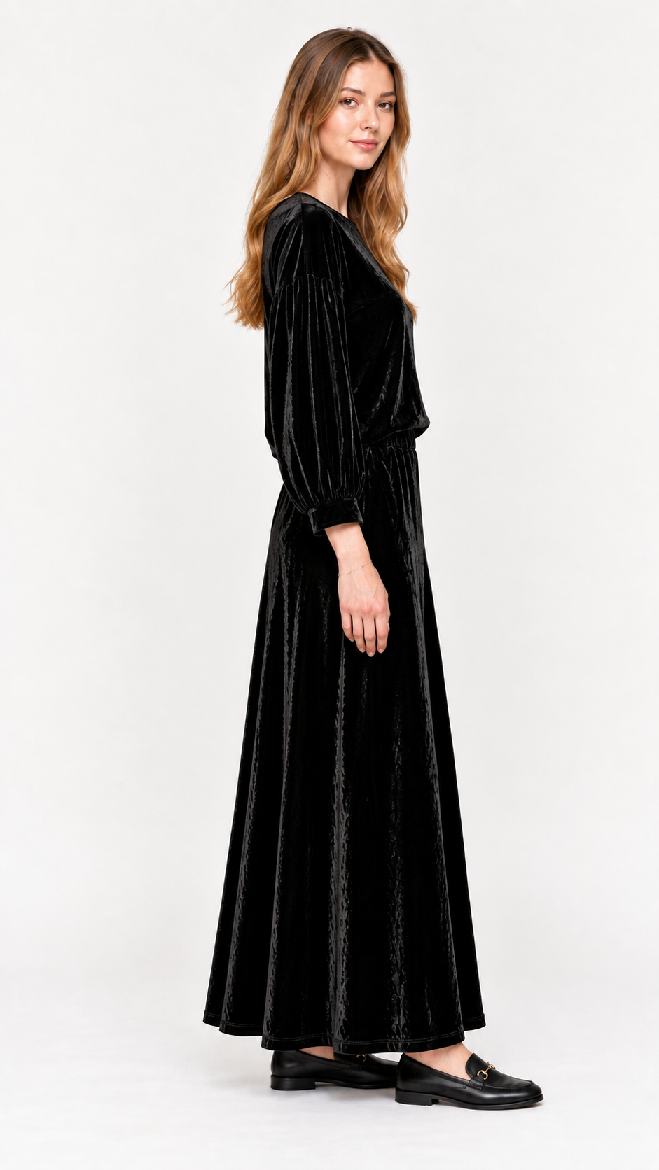 KMW Style 1602 Black Velour Circle Skirt Maxi - Side