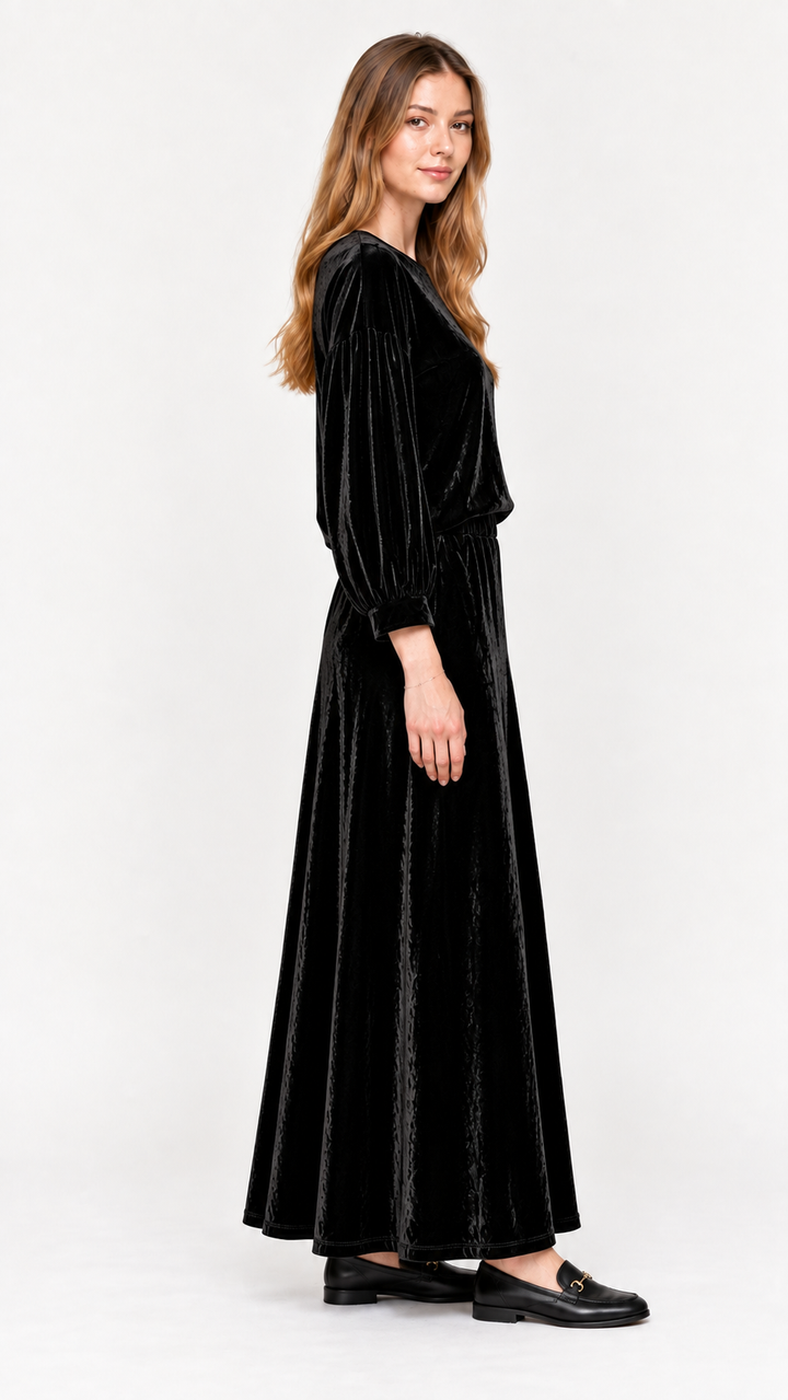KMW Style 1602 Black Velour Circle Skirt Maxi - Side