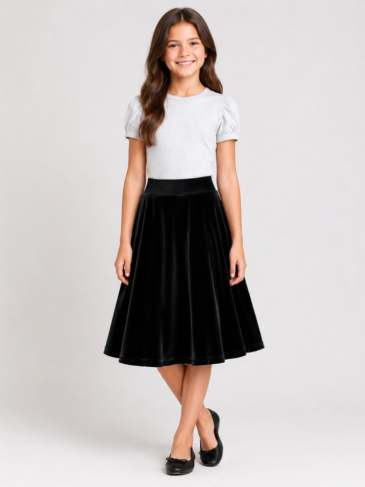 Girls Circle Skirt - Black Velvet