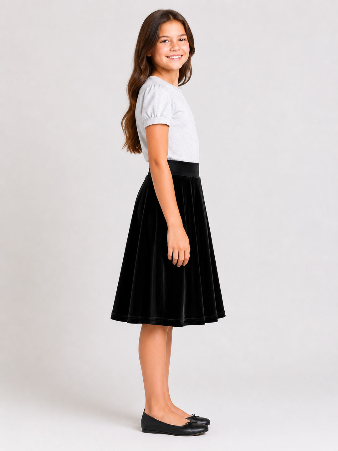 Girls Circle Skirt - Black Velvet