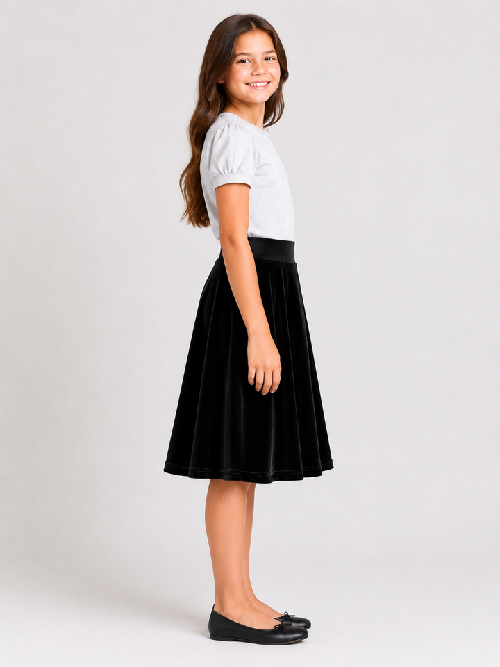 Girls Circle Skirt - Black Velvet