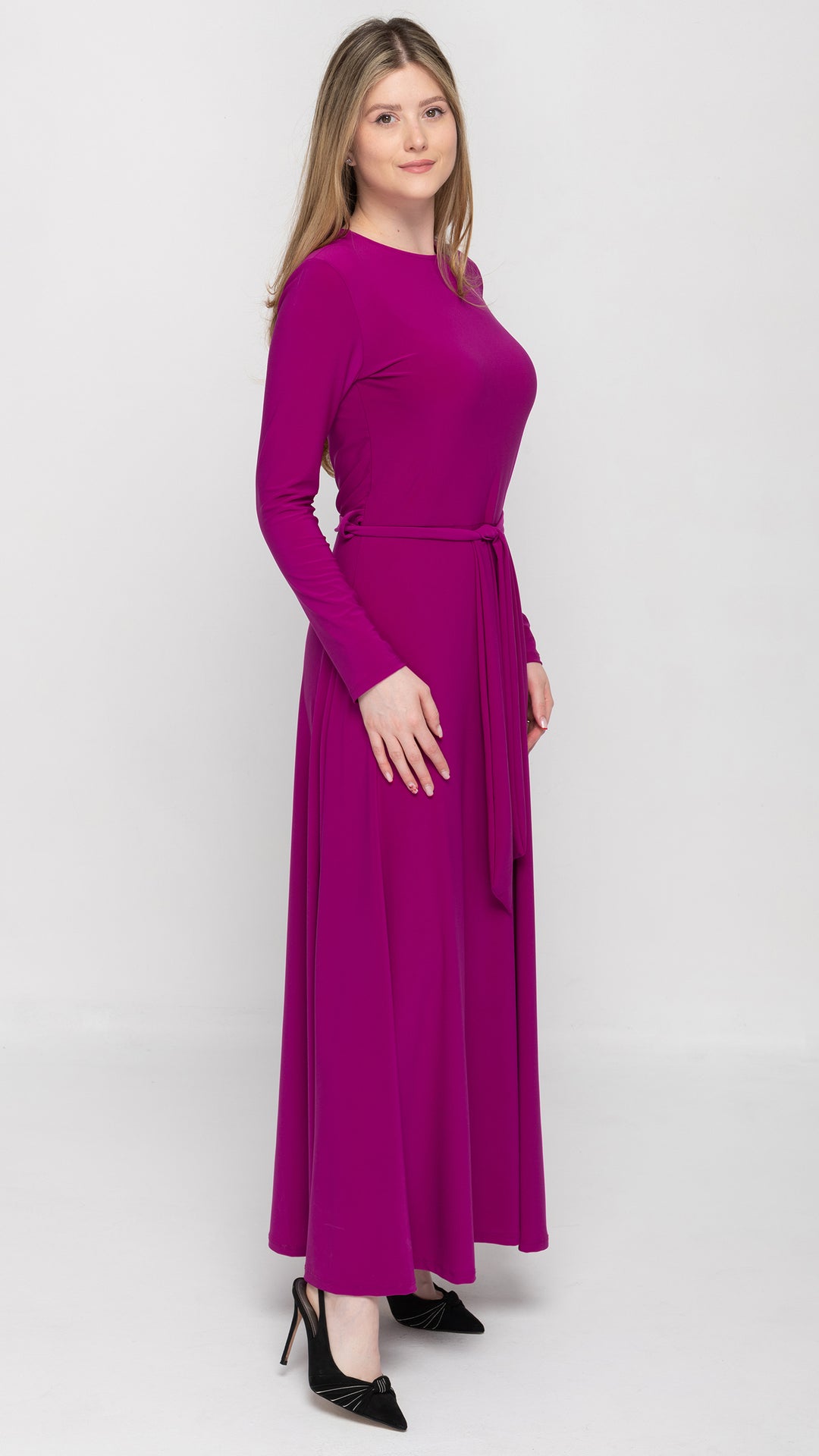 Maxi Belted Dress Magenta