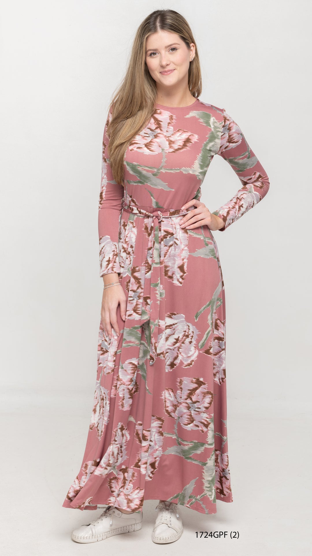 Maxi Belted Dress Powder Pink Floral Print