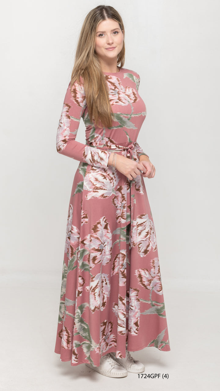 Maxi Belted Dress Powder Pink Floral Print