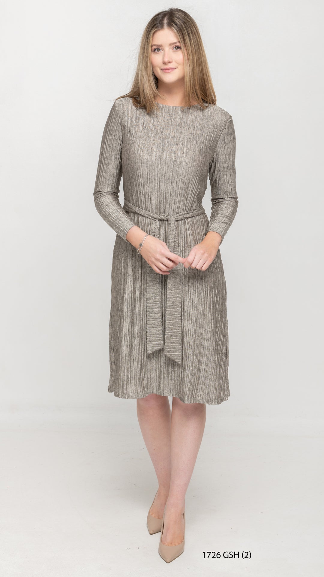 A-Line Long Sleeve Dress - Shimmering Grey