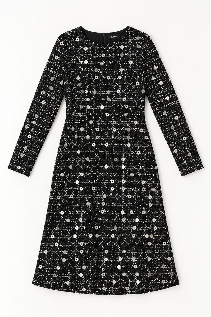 KMW Style 1820 Black/Grey Sequin dress - flat lay