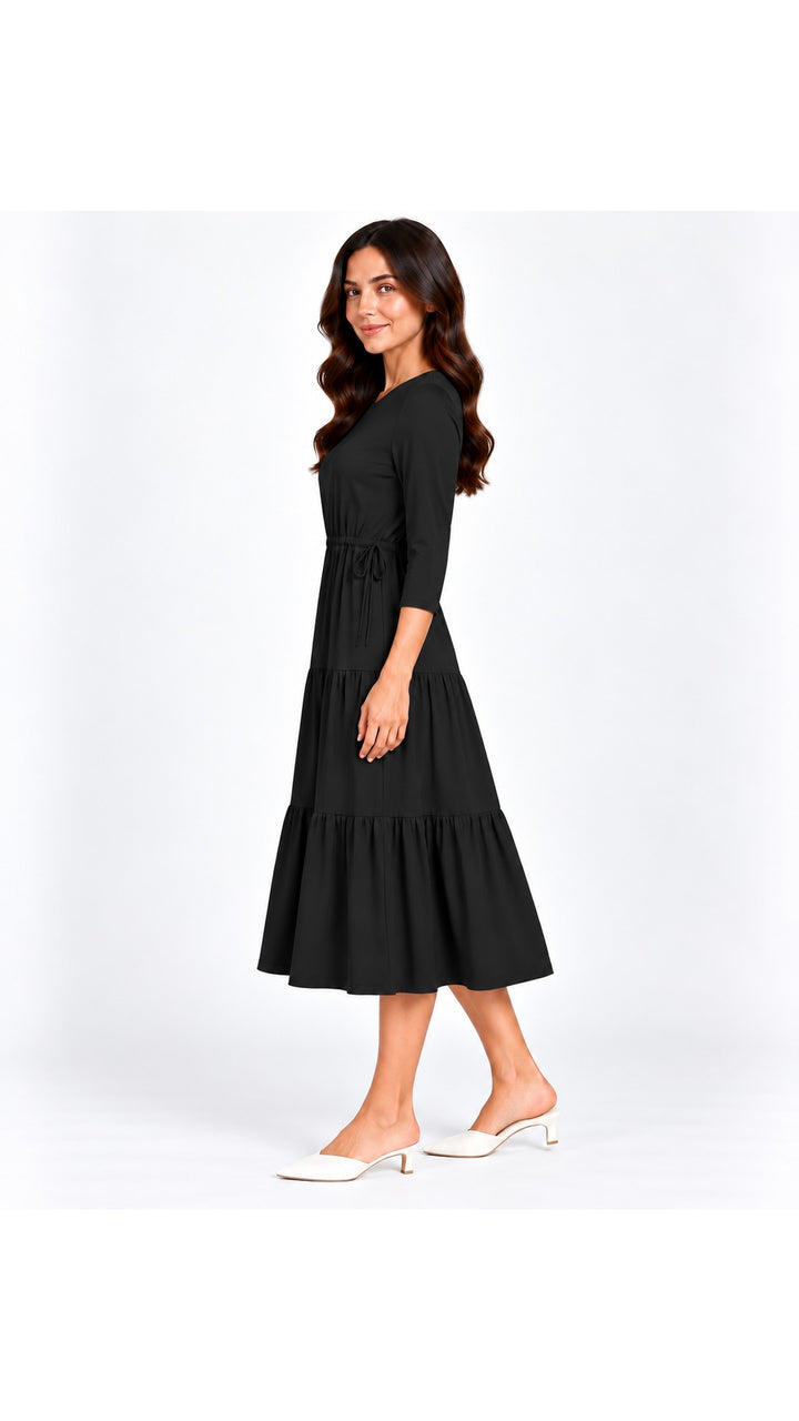 KMW Style 1901 Black Drawstring Dress - side view