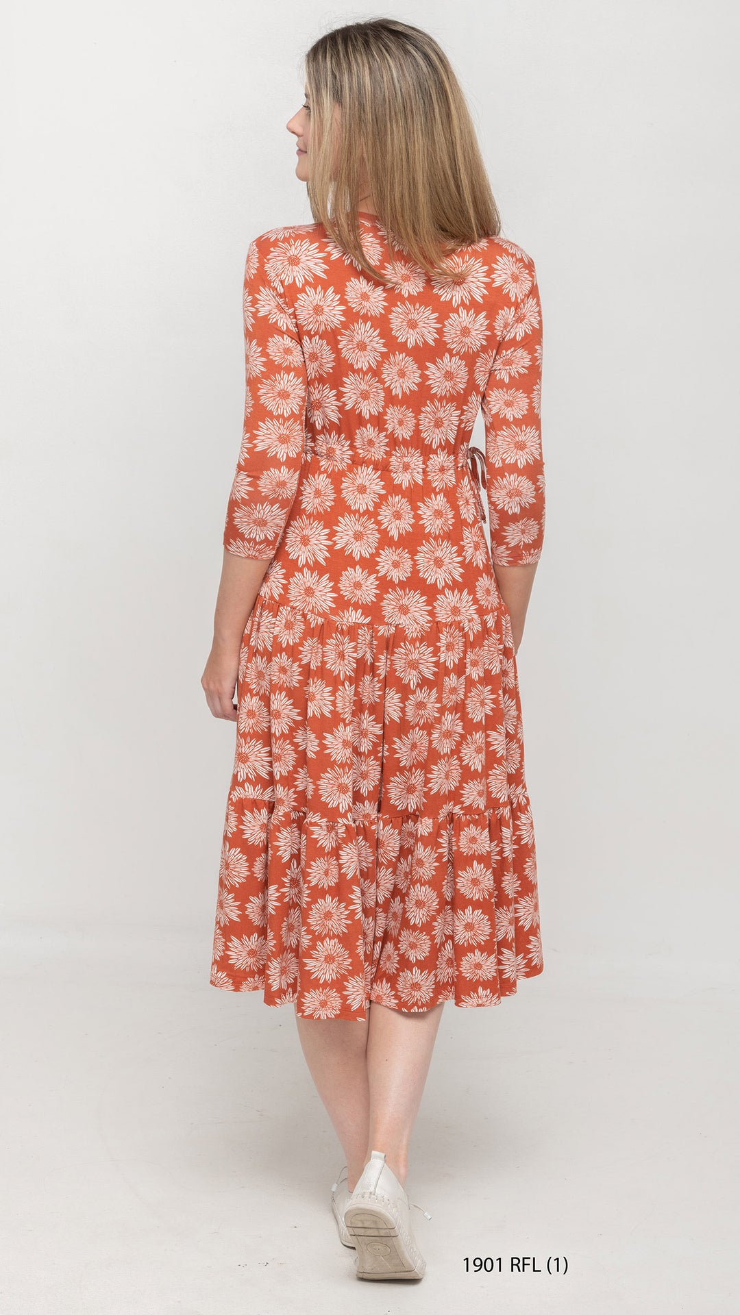 Tiered Drawstring Rust Orange Floral Dress