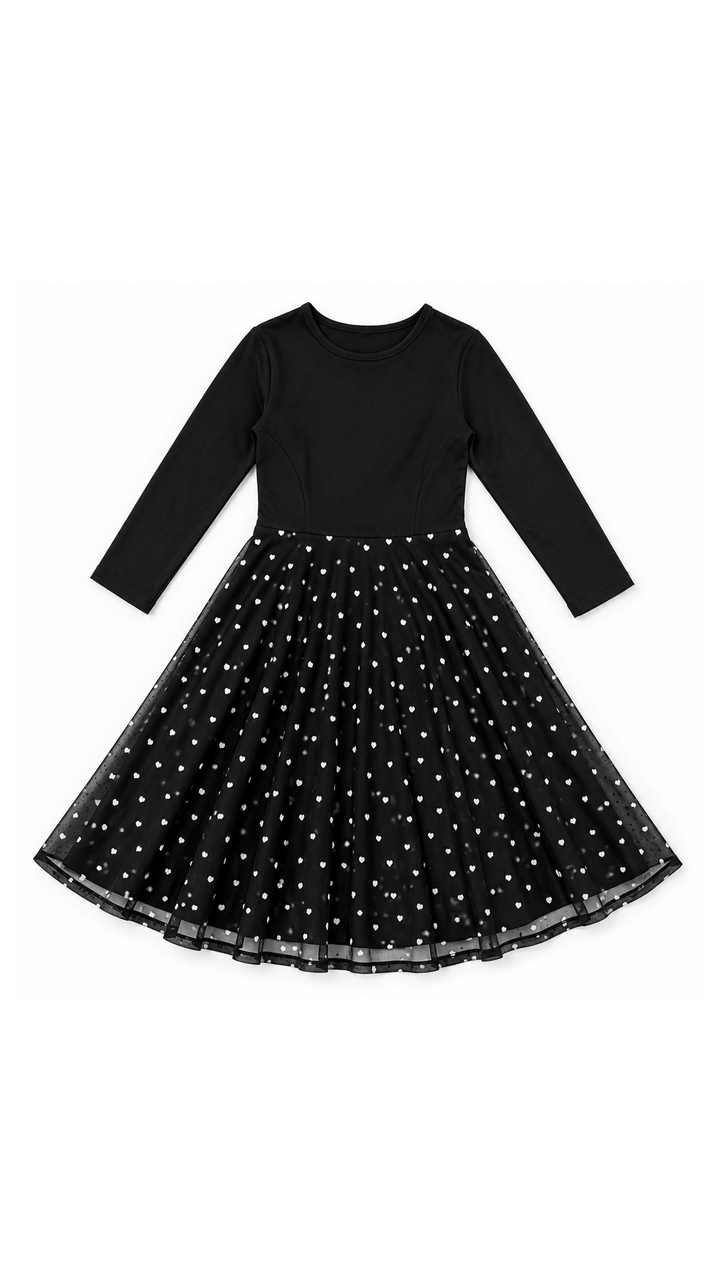 Girls Skater Dress - Tulle Heart Print