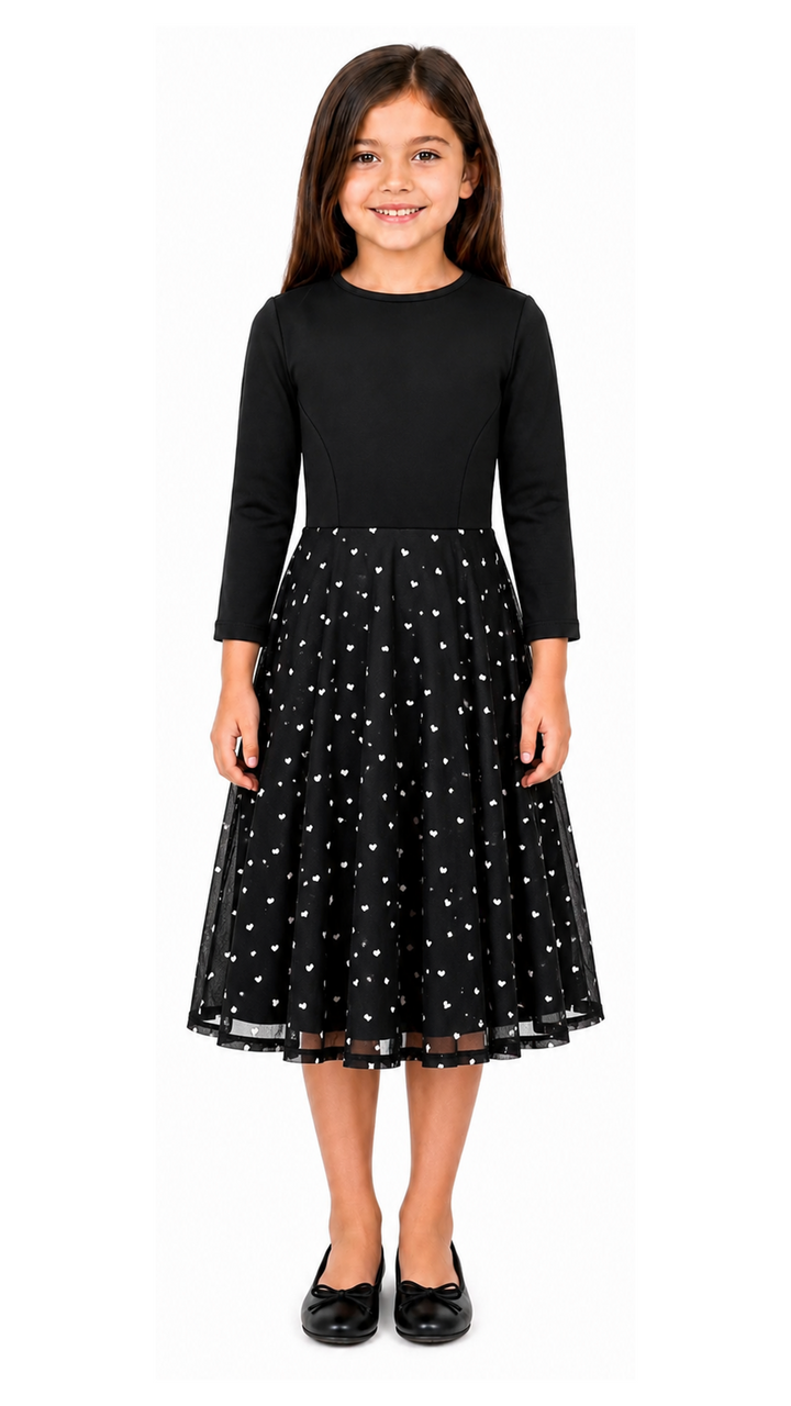 Girls Skater Dress - Tulle Heart Print