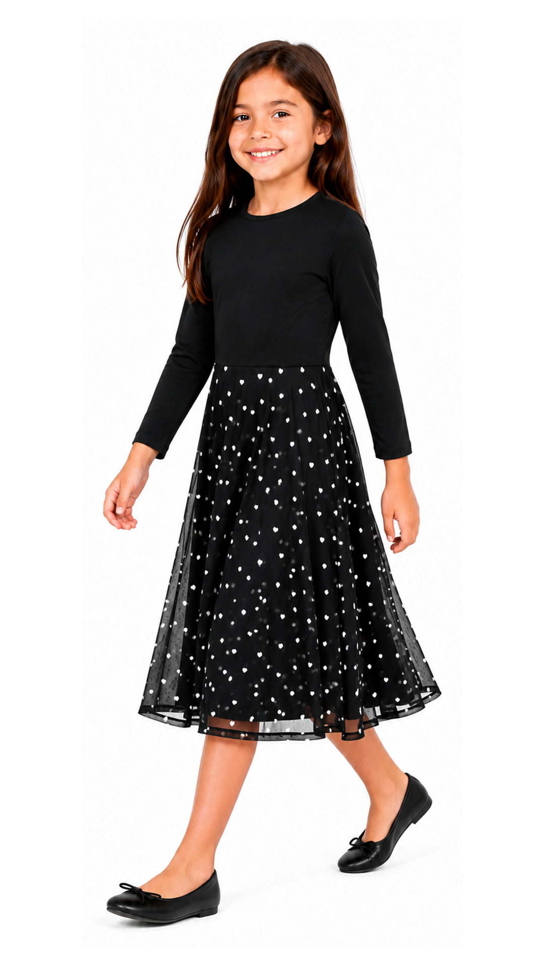 Girls Skater Dress - Tulle Heart Print