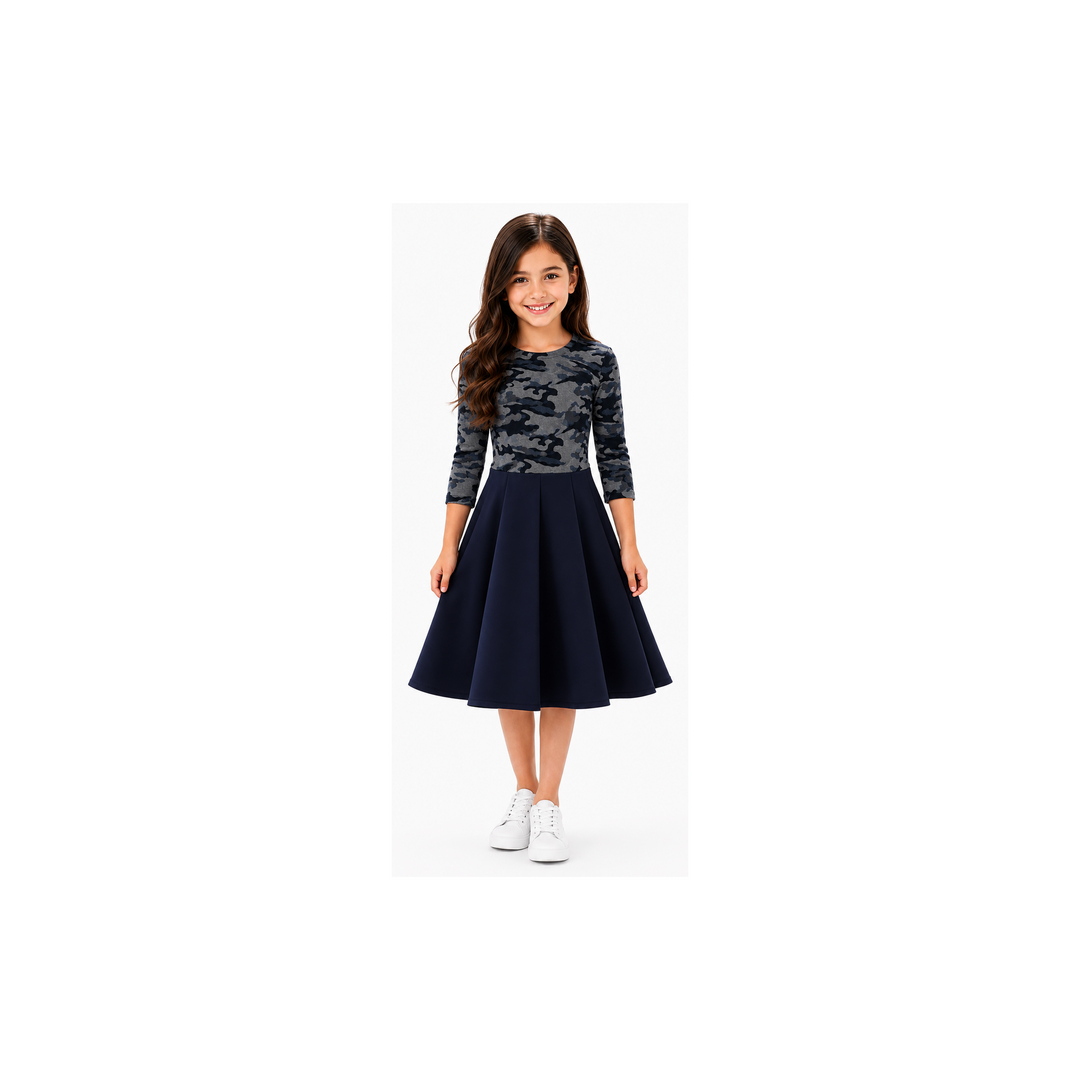 Girls Skater Dress - Blue Camo