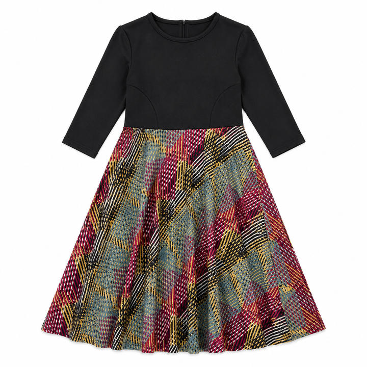 Girls Skater Dress - Black Satin Print