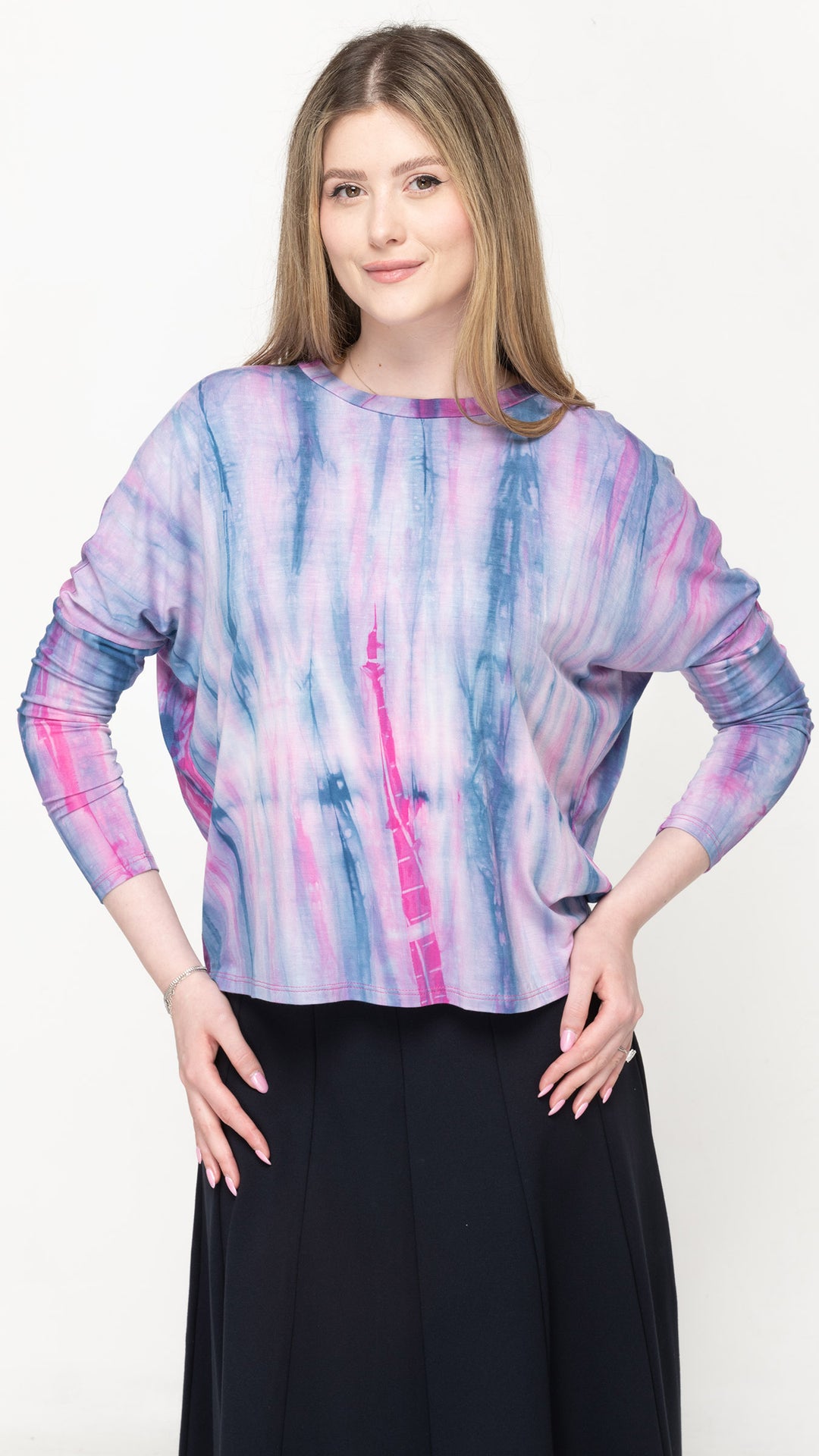 Dolman Jersey Monkey Top Blue Hot Pink Tie Dye