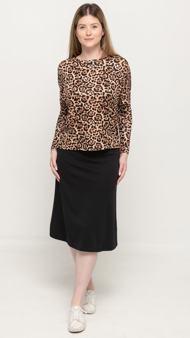 Dolman Jersey Monkey Top- Black/ Brown Leopard