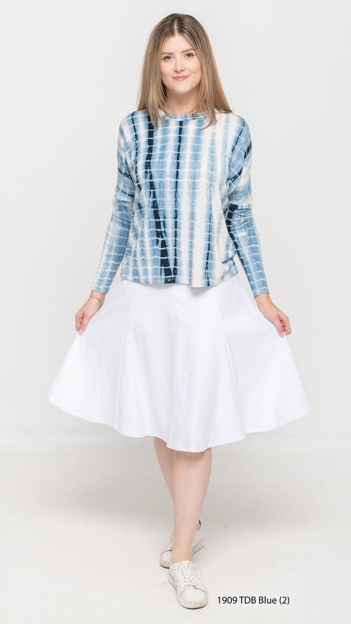 Stretch Knit Denim Panel Skirt - White Denim