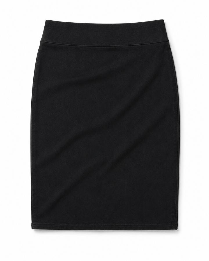 Stretch Denim Pencil Skirt - Black