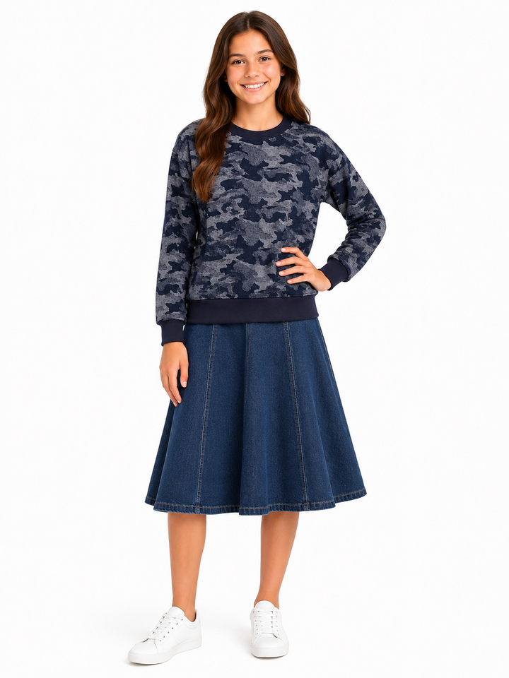 Girls Camo Top - Navy Camo