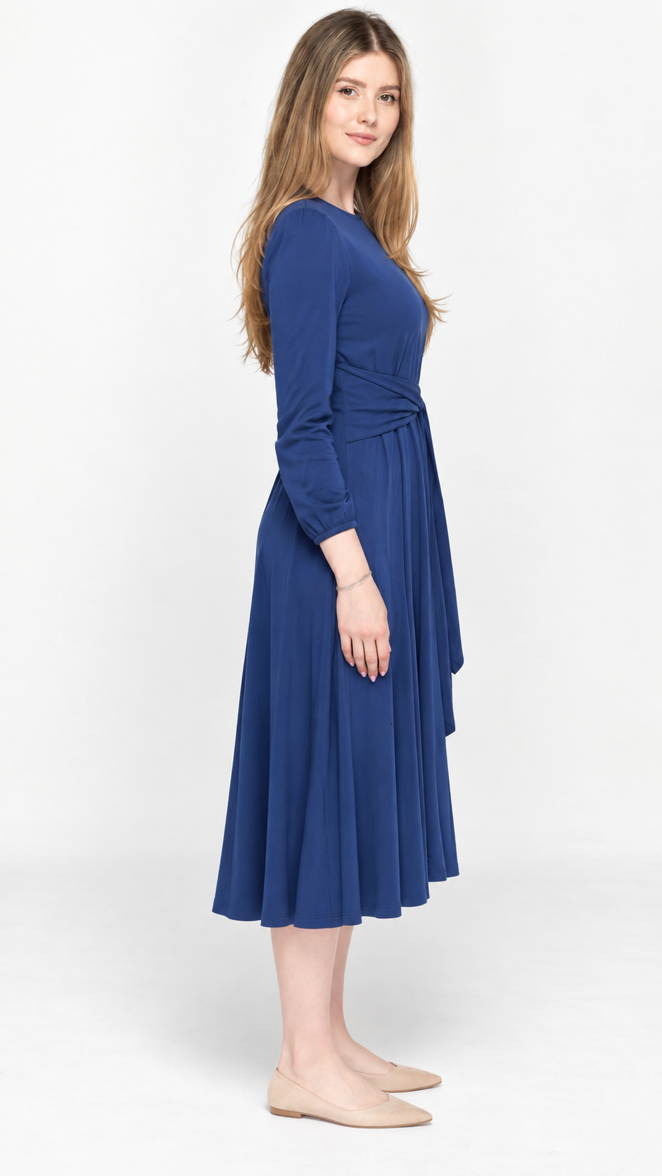 KMW Style 2109 Slate Blue Tie Up Flare Dress - Side