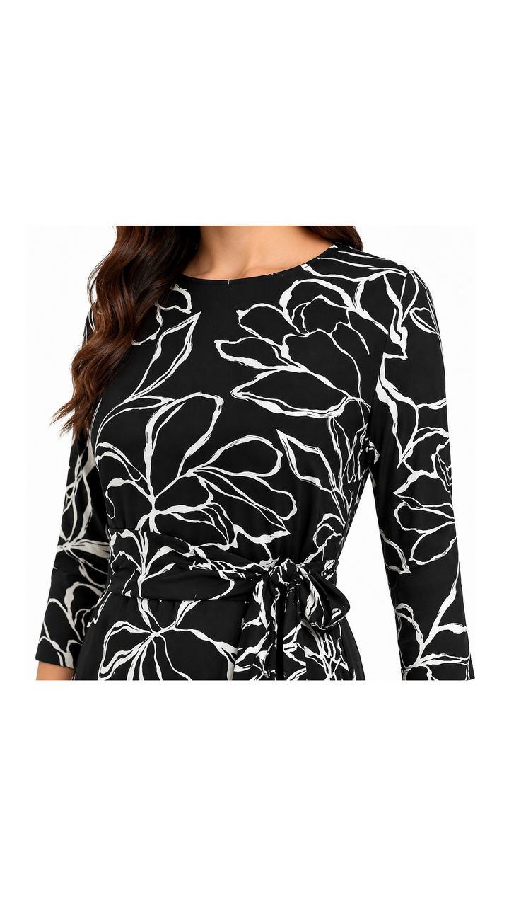 Side Tie Maxi Dress - Black White Stencil