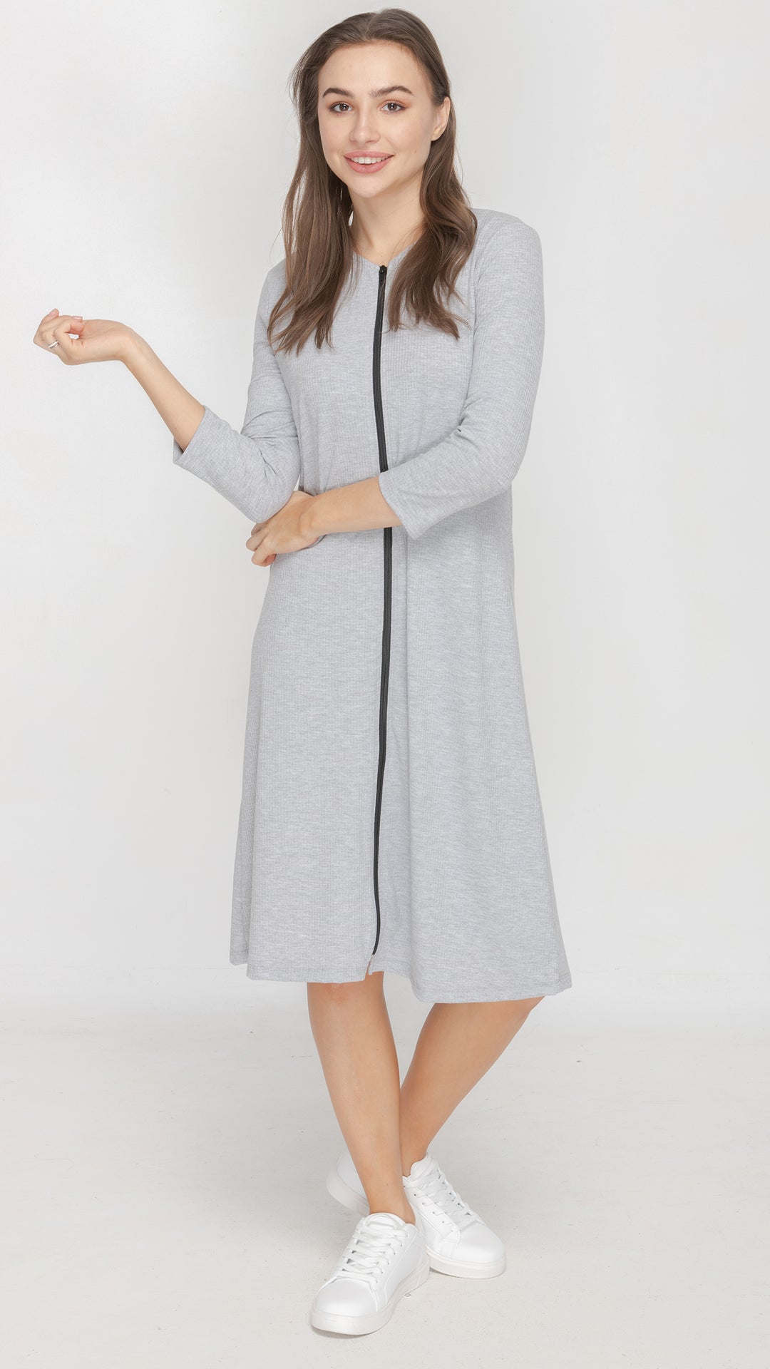 Zip Dress - Contrast Zipper - Grey