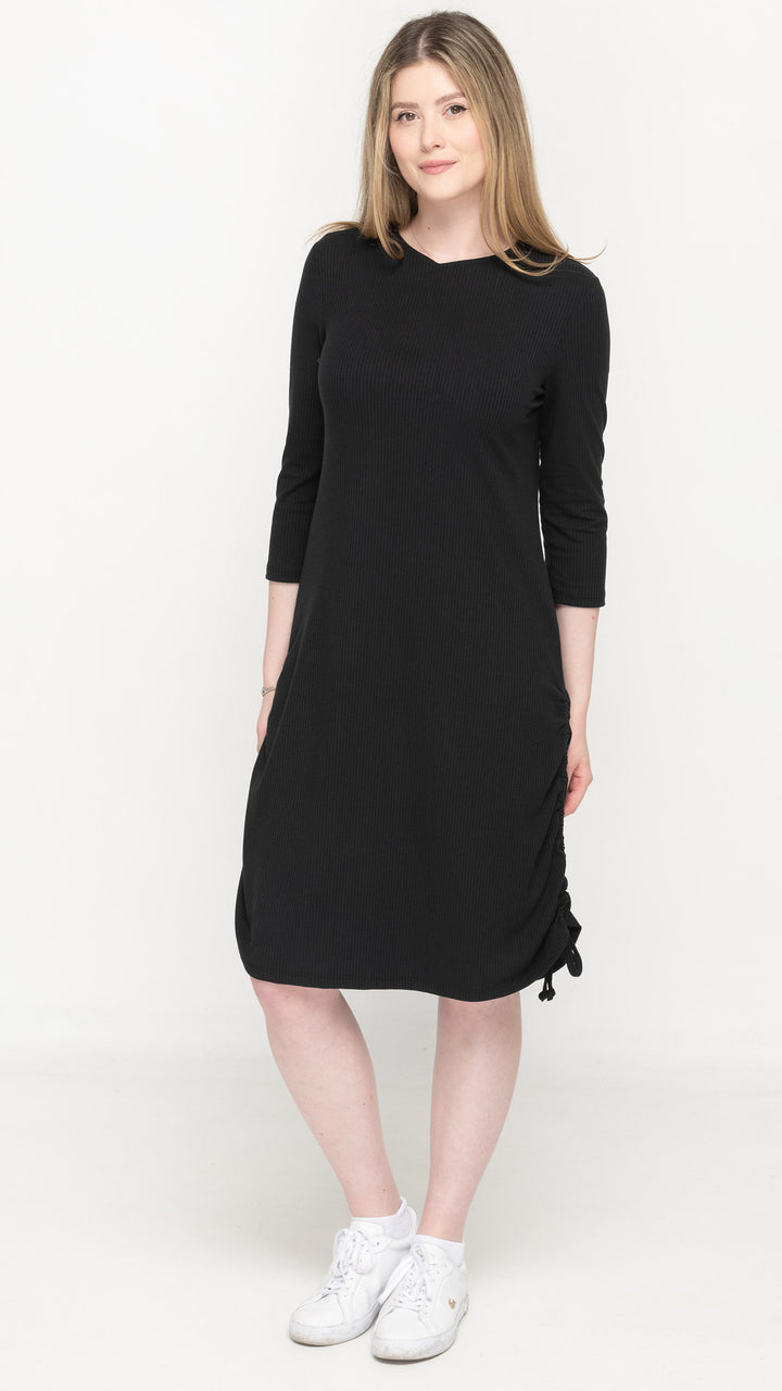 Rib Ruched Dress - Black