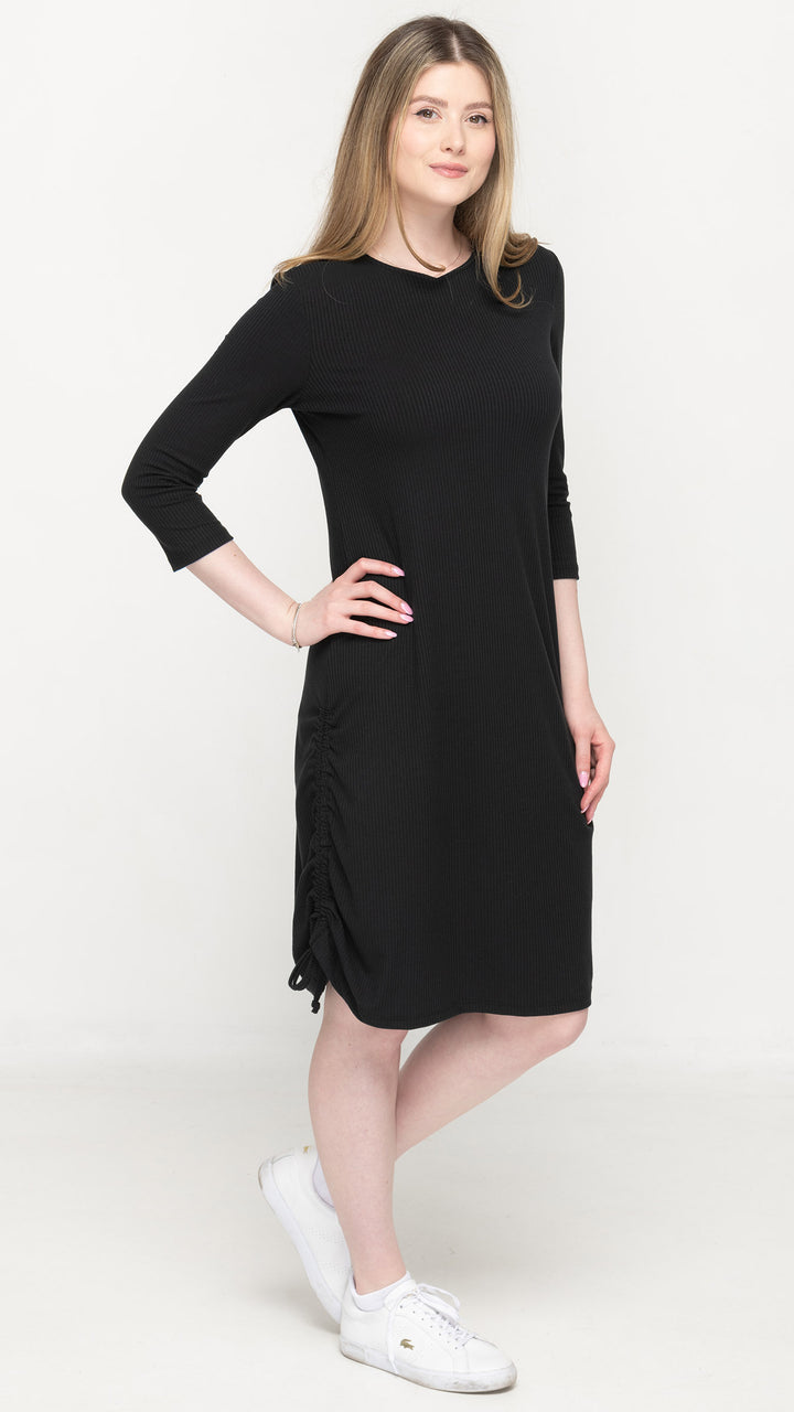 Rib Ruched Dress - Black