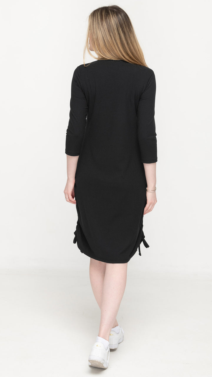 Rib Ruched Dress - Black