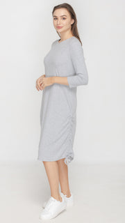 Rib Ruched Dress - Grey Rib