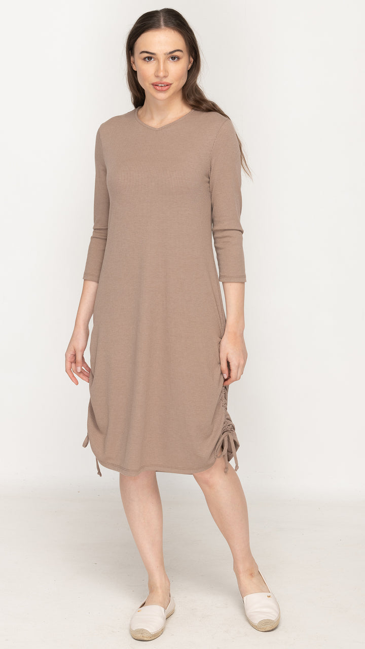 *XSMALL* Rib Ruched Dress - Mocha