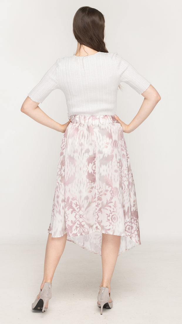 Satin Asymmetrical Skirt - Pink Faded Floral *XS & XL ONLY*