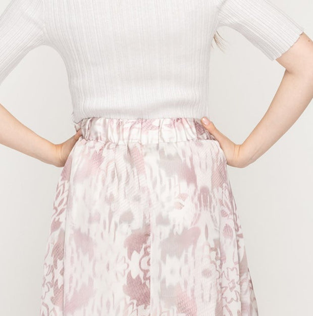 Satin Asymmetrical Skirt - Pink Faded Floral *XS & XL ONLY*