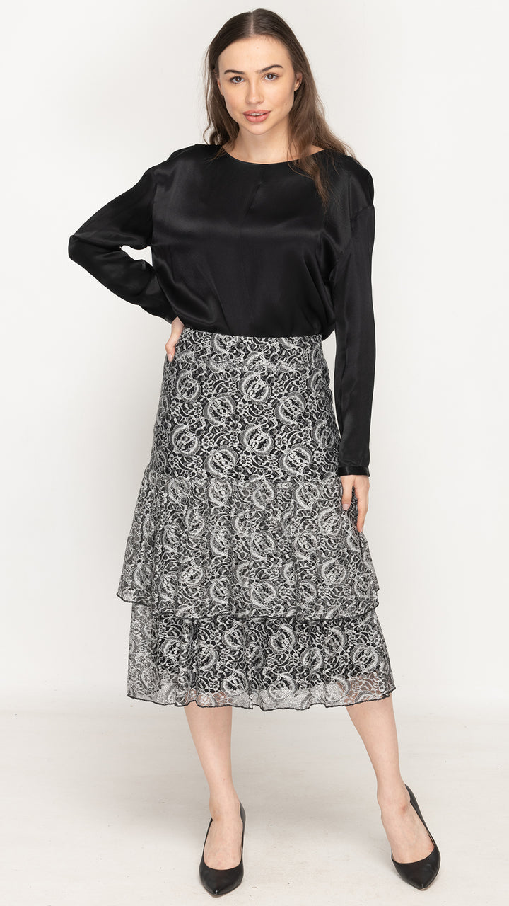 Ruffle Skirt - Black/White Lace