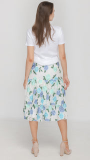 Ruffle Skirt - White Blue Floral Lace
