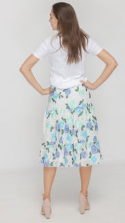 Ruffle Skirt - White Blue Floral Lace