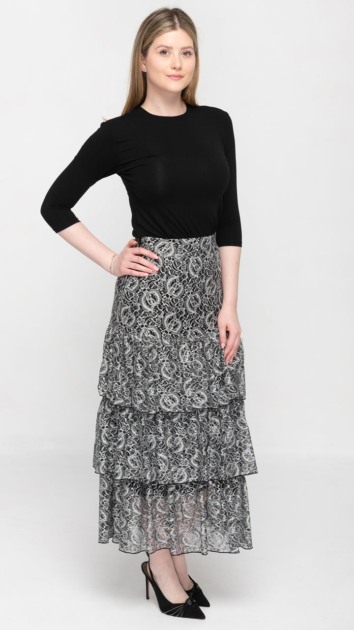 Ruffle Skirt Black/White Lace