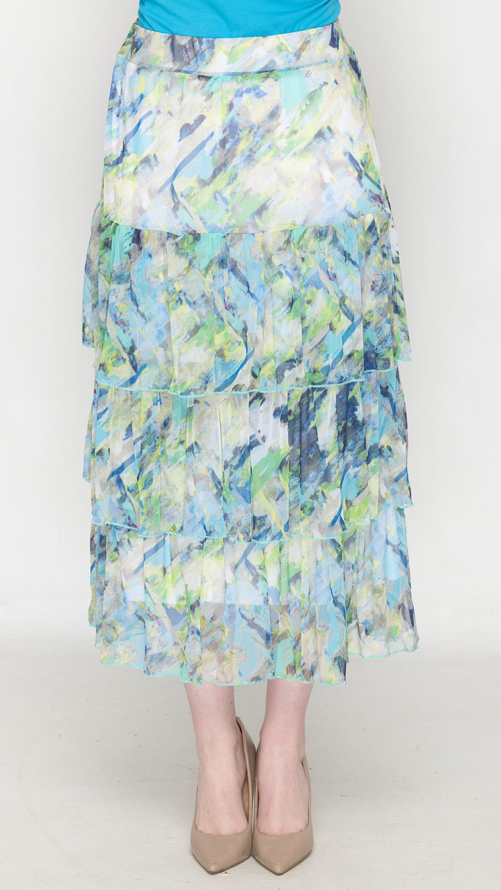 Ruffle Skirt Watercolor Blue Print