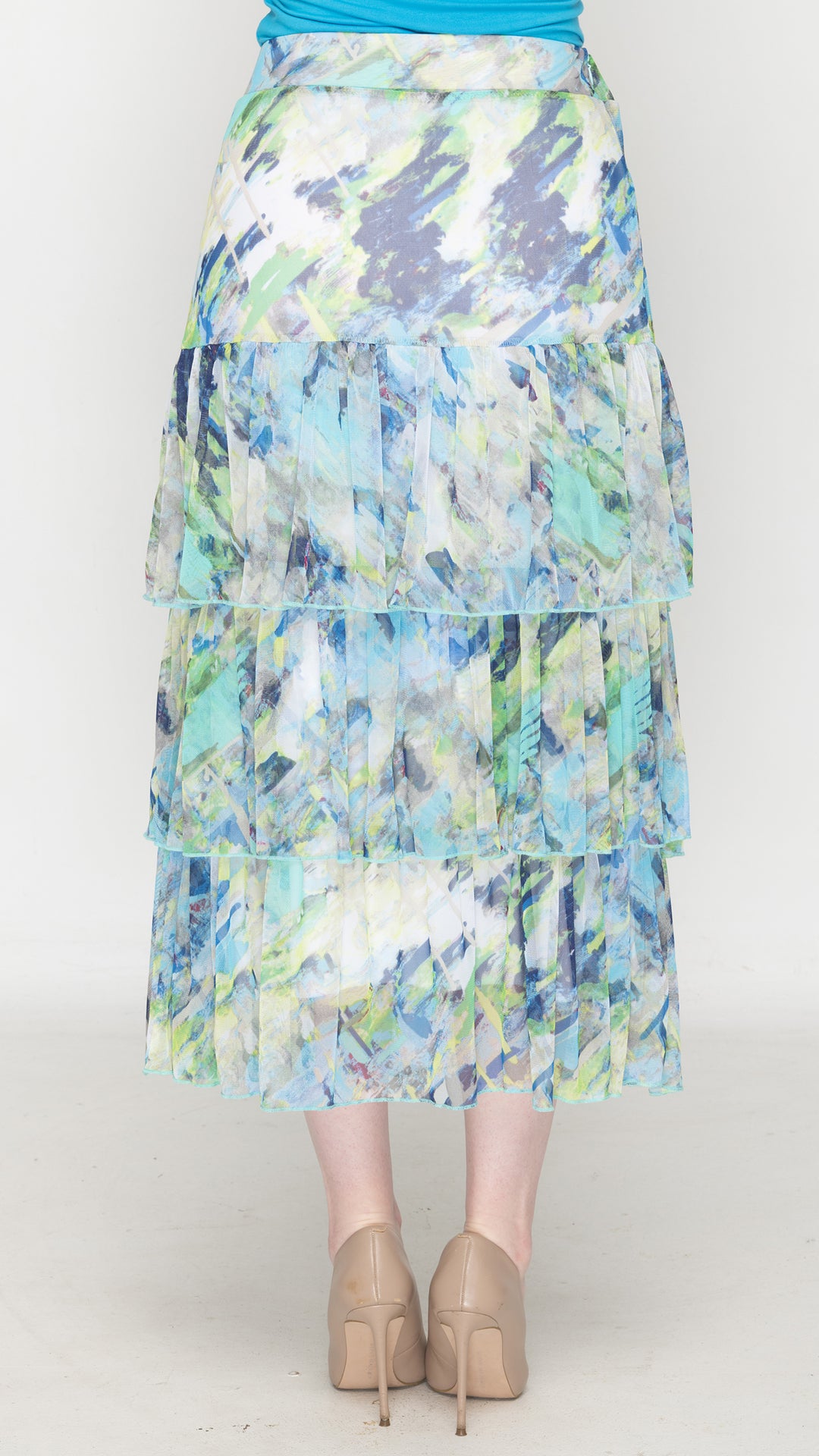 Ruffle Skirt Watercolor Blue Print