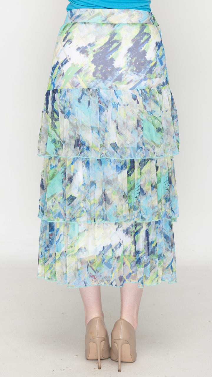 Ruffle Skirt Watercolor Blue Print