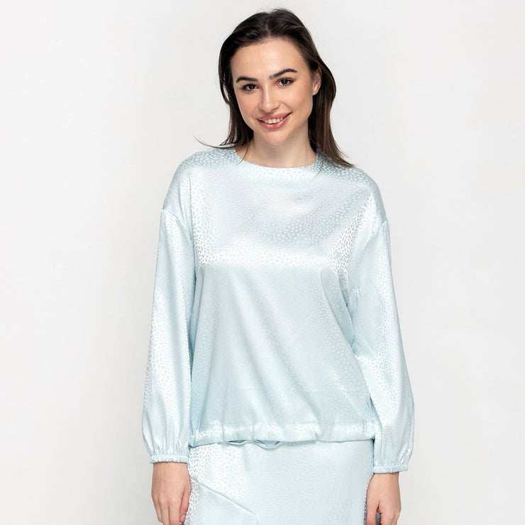 Square Satin Top - Patterned Powder Blue